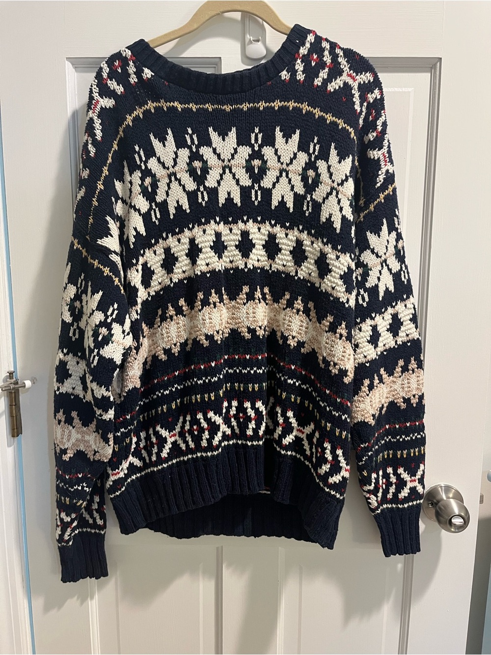 Men's Navy Fair Isle Crewneck Sweater with Cream Accents